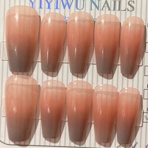 [L] 💅 10Pcs Wearable Press on Nails Long Ladder French Pink Beige Grey Gray